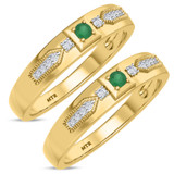 Photo of Kassia 1/6 Carat T.W. Emerald and Diamond Matching Wedding Band Set 14K Yellow Gold [WM2155Y]
