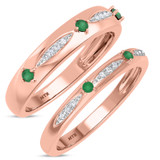Photo of Mawar 1/3 CT. T.W. Emerald and Diamond Matching Wedding Band Set 10K Rose Gold [WB2145R]
