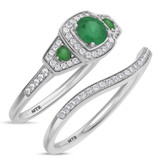 Photo of Diantha 1 1/10 CT. T.W. Emerald and Diamond Matching Bridal Ring Set 10K White Gold [BR2149W-C000]