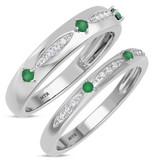 Photo of Mawar 1/3 Carat T.W. Emerald and Diamond Matching Wedding Band Set 10K White Gold [WB2145W]