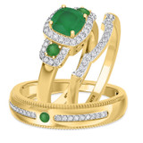 Photo of Kalina 1 1/2 CT. T.W. Emerald and Diamond Trio Matching Wedding Ring Set 14K Yellow Gold [BT2136Y-C000]