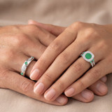 Photo of Mawar 1 1/7 Carat T.W. Emerald and Diamond Trio Matching Wedding Ring Set 14K White Gold [BT2145W-C000]