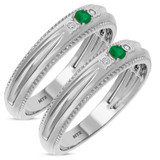 Photo of Magnol 1/4 CT. T.W. Emerald and Diamond Matching Wedding Band Set 14K White Gold [WM2156W]