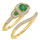 Photo of Diantha 1 1/10 CT. T.W. Emerald and Diamond Matching Bridal Ring Set 14K Yellow Gold [BR2149Y-C000]