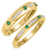 Photo of Mawar 1/3 CT. T.W. Emerald and Diamond Matching Wedding Band Set 10K Yellow Gold [WB2145Y]