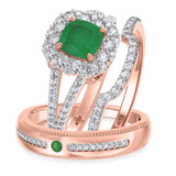 Photo of Evanthe 2 CT. T.W. Emerald and Diamond Trio Matching Wedding Ring Set 10K Rose Gold [BT2142R-C000]