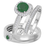 Photo of Delphine 1 1/2 Carat T.W. Emerald and Diamond Trio Matching Wedding Ring Set 14K White Gold [BT2150W-C000]