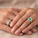 Photo of Mawar 1 1/7 CT. T.W. Emerald and Diamond Trio Matching Wedding Ring Set 10K Yellow Gold [BT2145Y-C000]