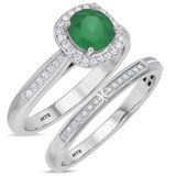 Photo of Delphine 1 3/8 Carat T.W. Emerald and Diamond Matching Bridal Ring Set 10K White Gold [BR2150W-C000]