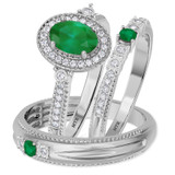Photo of Magnol 1 1/10 Carat T.W. Emerald and Diamond Trio Matching Wedding Ring Set 14K White Gold [BT2156W-C000]