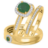 Photo of Delphine 1 1/2 CT. T.W. Emerald and Diamond Trio Matching Wedding Ring Set 10K Yellow Gold [BT2150Y-C000]