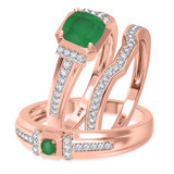 Photo of Bryony 1 5/8 CT. T.W. Emerald and Diamond Trio Matching Wedding Ring Set 14K Rose Gold [BT2137R-C000]