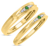 Photo of Irit 1/8 Carat T.W. Emerald and Diamond Matching Wedding Band Set 14K Yellow Gold [WB2148Y]