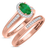 Photo of Chrisoula 7/8 CT. T.W. Emerald and Diamond Matching Bridal Ring Set 14K Rose Gold [BR2152R-C000]