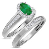 Photo of Chrisoula 7/8 CT. T.W. Emerald and Diamond Matching Bridal Ring Set 10K White Gold [BR2152W-C000]