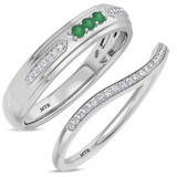 Photo of Diantha 1/3 CT. T.W. Emerald and Diamond Matching Wedding Band Set 10K White Gold [WB2149W]