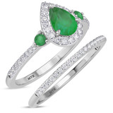 Photo of Ixora 1 1/4 CT. T.W. Emerald and Diamond Matching Bridal Ring Set 10K White Gold [BR2135W-C000]