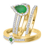 Photo of Lita 1 3/8 Carat T.W. Emerald and Diamond Trio Matching Wedding Ring Set 14K Yellow Gold [BT2153Y-C000]