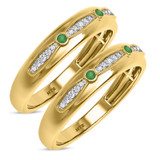 Photo of Lone 1/7 Carat T.W. Emerald and Diamond Matching Wedding Band Set 14K Yellow Gold [WM2139Y]