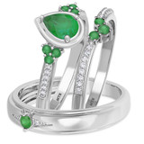 Photo of Abilia 1 1/5 CT. T.W. Emerald and Diamond Trio Matching Wedding Ring Set 14K White Gold [BT2146W-C000]