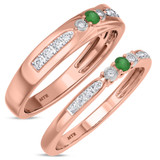 Photo of Hana 1/4 Carat T.W. Emerald and Diamond Matching Wedding Band Set 14K Rose Gold [WB2143R]