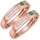 Photo of Hana 1/7 Carat T.W. Emerald and Diamond Matching Wedding Band Set 10K Rose Gold [WM2143R]