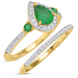 Photo of Ixora 1 1/4 CT. T.W. Emerald and Diamond Matching Bridal Ring Set 10K Yellow Gold [BR2135Y-C000]