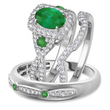 Photo of Lone 2 1/3 CT. T.W. Emerald and Diamond Trio Matching Wedding Ring Set 10K White Gold [BT2139W-C000]