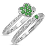 Photo of Manuka 1/5 Carat T.W. Emerald and Diamond Matching Bridal Ring Set 14K White Gold [BR2159W-C000]
