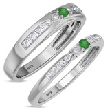 Photo of Hana 1/4 CT. T.W. Emerald and Diamond Matching Wedding Band Set 14K White Gold [WB2143W]