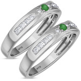 Photo of Hana 1/7 CT. T.W. Emerald and Diamond Matching Wedding Band Set 14K White Gold [WM2143W]