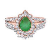 Photo of Kana 2 1/6 CT. T.W. Emerald and Diamond Matching Bridal Ring Set 14K Rose Gold [BR2138R-C000]
