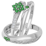 Photo of Neeja 1/2 Carat T.W. Emerald and Diamond Trio Matching Wedding Ring Set 14K White Gold [BT2158W-C000]