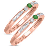 Photo of Hana 1/4 Carat T.W. Emerald and Diamond Same Sex Ladies Band Set 10K Rose Gold [WL2143R]
