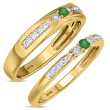Photo of Hana 1/4 CT. T.W. Emerald and Diamond Matching Wedding Band Set 14K Yellow Gold [WB2143Y]