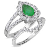 Photo of Kana 2 1/6 CT. T.W. Emerald and Diamond Matching Bridal Ring Set 10K White Gold [BR2138W-C000]