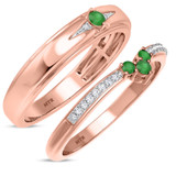 Photo of Abilia 1/4 Carat T.W. Emerald and Diamond Matching Wedding Band Set 10K Rose Gold [WB2146R]