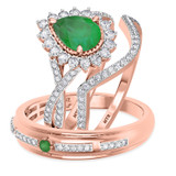 Photo of Liana 2 1/10 CT. T.W. Emerald and Diamond Trio Matching Wedding Ring Set 14K Rose Gold [BT2154R-C000]