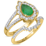 Photo of Kana 2 1/6 CT. T.W. Emerald and Diamond Matching Bridal Ring Set 14K Yellow Gold [BR2138Y-C000]