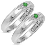 Photo of Abilia 1/10 Carat T.W. Emerald and Diamond Matching Wedding Band Set 10K White Gold [WM2146W]