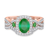 Photo of Lone 2 1/5 CT. T.W. Emerald and Diamond Matching Bridal Ring Set 10K Rose Gold [BR2139R-C000]