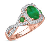 Photo of Lone 2 1/5 CT. T.W. Emerald and Diamond Matching Bridal Ring Set 10K Rose Gold [BT2139RE-C000]
