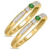 Photo of Hana 1/4 Carat T.W. Emerald and Diamond Same Sex Ladies Band Set 14K Yellow Gold [WL2143Y]