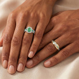 Photo of Lone 2 1/3 Carat T.W. Emerald and Diamond Trio Matching Wedding Ring Set 14K Yellow Gold [BT2139Y-C000]
