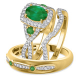 Photo of Lone 2 1/3 Carat T.W. Emerald and Diamond Trio Matching Wedding Ring Set 14K Yellow Gold [BT2139Y-C000]