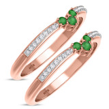 Photo of Abilia 1/3 CT. T.W. Emerald and Diamond Same Sex Ladies Band Set 10K Rose Gold [WL2146R]
