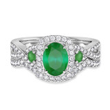 Photo of Lone 2 1/5 Carat T.W. Emerald and Diamond Matching Bridal Ring Set 10K White Gold [BR2139W-C000]