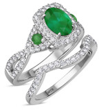 Photo of Lone 2 1/5 Carat T.W. Emerald and Diamond Matching Bridal Ring Set 10K White Gold [BR2139W-C000]