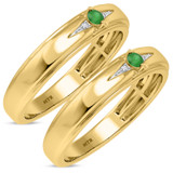 Photo of Abilia 1/10 Carat T.W. Emerald and Diamond Matching Wedding Band Set 14K Yellow Gold [WM2146Y]
