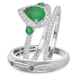 Photo of Ixora 1 3/8 CT. T.W. Emerald and Diamond Trio Matching Wedding Ring Set 10K White Gold [BT2135W-C000]